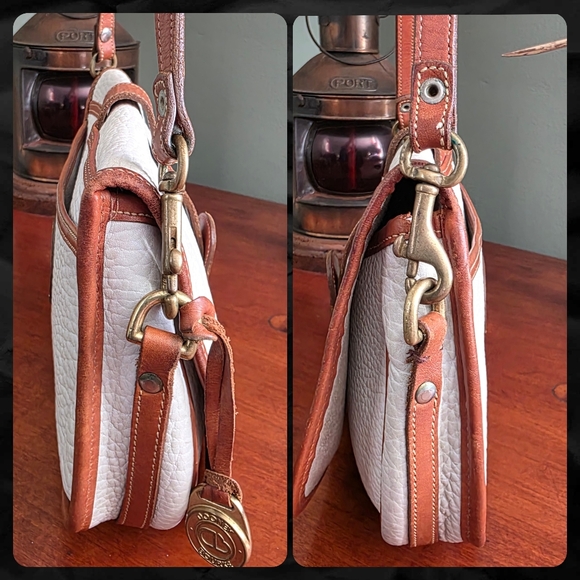 Dooney & Bourke Equestrian Crossbody White Tan Pebbled Leather Bag Vintage 80s - Picture 2 of 16